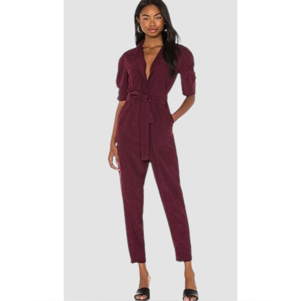 JOIE | NWT $348 Neal Tie Waist Jumpsuit in Deep Wine, Size Small